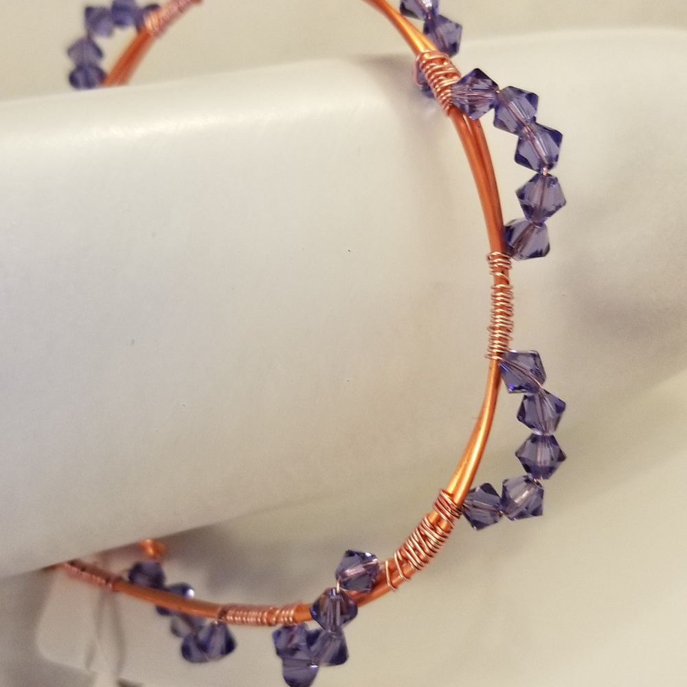 NWT HANDMADE Copper Wire Bracelet Purple Swarovski